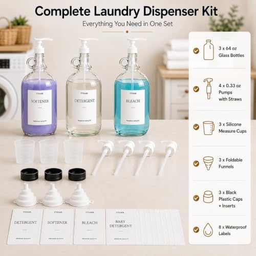 3 Pack Glass Laundry Detergent Dispensers, 64 oz Half Gallon Bottles - Image 2