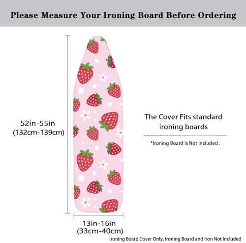 Pink Strawberry Ironing Board Cover Stain Resistant Polka Dot Daisy Iron Board - Image 3