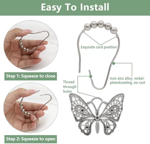 Decorative Shower Curtain Hooks, Rustproof Shower Curtain Hanger Clips - Image 6