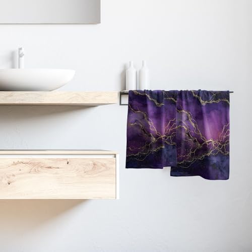 Purple and Gold Marble Kitchen Towels Set of 2 Abstract Ink Texture Soft - Image 4