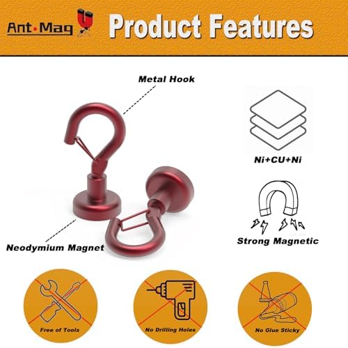 Ant Mag Magnetic Hooks Heavy Duty 22LBS Strong Magnet Snap Hooks 8 Pack - Image 4