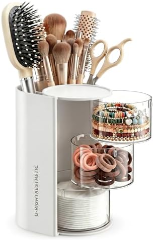 Qtip Holder, Vanity Makeup Brush holder, Sage Green Bathroom Canisters Dispenser by Unknown