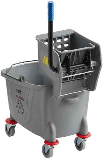 Commercial Mop Bucket with Side Press Wringer, 35 Qt Capacity, Gray, Non-Marking Casters
