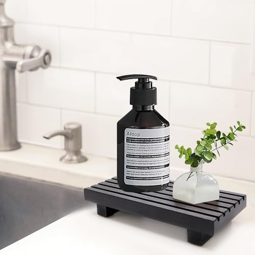 Black Bathroom Tray for Sink Decor Kitchen Counter Wood Pedestal Soap Dish - Image 7