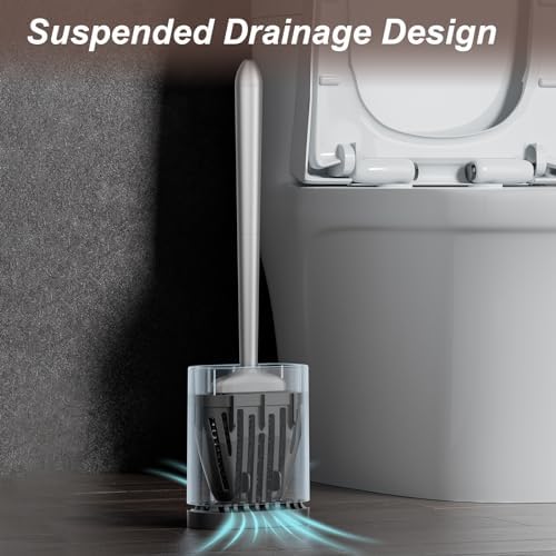 Sellemer Silicone Toilet Brush, Ventilation Slots Base Holder 1 Pack Silver - Image 5