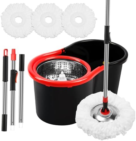 Spin Mop and Bucket with Wringer Set, 360° Spinning Mop Bucket System with 3 by GZDISBEK