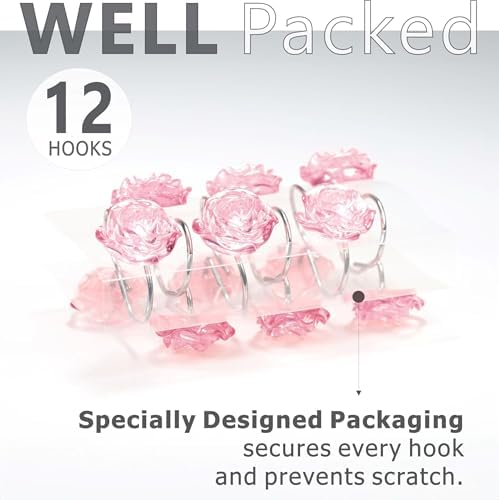 Pink Rose Shower Curtain Hooks: Cute Flower Bathroom Curtain Rings - Image 4