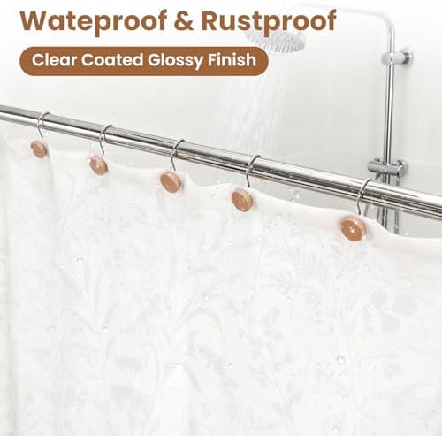Wood Shower Curtain Hooks Rust Proof, Boho Shower Curtain Hooks Decorative - Image 5
