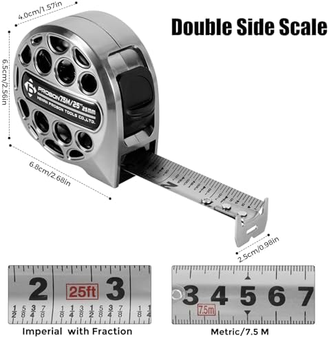 Stainless Steel Tape Measure 25Ft/7.5M Double Side Scale Metric & Imperial - Image 2