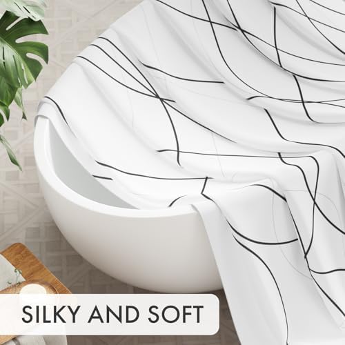 AmazerBath Shower Curtain, Rustic Abstract Black Striped Cloth Shower Curtain - Image 4
