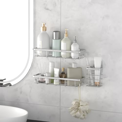 Shower Caddy Organizer with Hooks, Self Adhesive Bathroom Shelves, No Drilling - Image 7