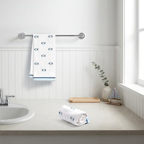 Ritz 2-Piece Cotton Velour Bathroom Hand Towel Set, Embroidered Allover Fish - Image 4