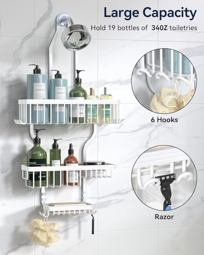 YASONIC Never Rust Shower Caddy Hanging, Aluminum Shower Racks - Image 2