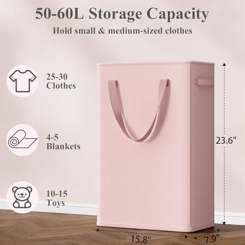 Optish 50L Pink Slim Laundry Hamper, Narrow Laundry Basket - Image 3
