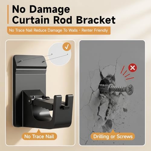 Universal Heavy Duty Curtain Rod Brackets, No Drill Curtain Rod Brackets - Image 4