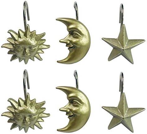 Twofishes Home Fashion Gold Sun Moon Star Shower Curtain Hooks S/12 Decorative - Image 4