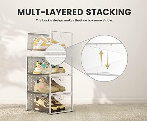 Pinkpum XXL 12 Pack Shoe Storage Box Clear Plastic Stackable Shoe Organizer - Image 3