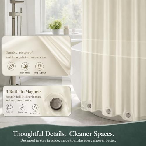 EHZNZIE Cream Shower Curtain Liner 72x72, PEVA Waterproof Bath Curtain - Image 4