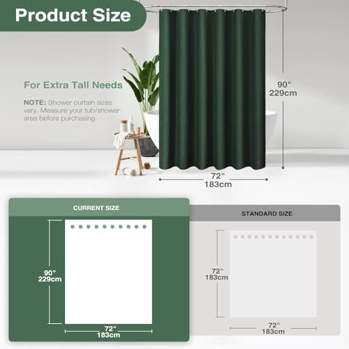 Dynamene Extra Long Waffle Shower Curtain 256 GSM Fabric 72x90 Dark Green - Image 2