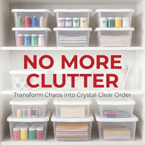 10 Pack Storage Bins with Lids, 6 Quart Clear Plastic Stackable & Nestable - Image 3