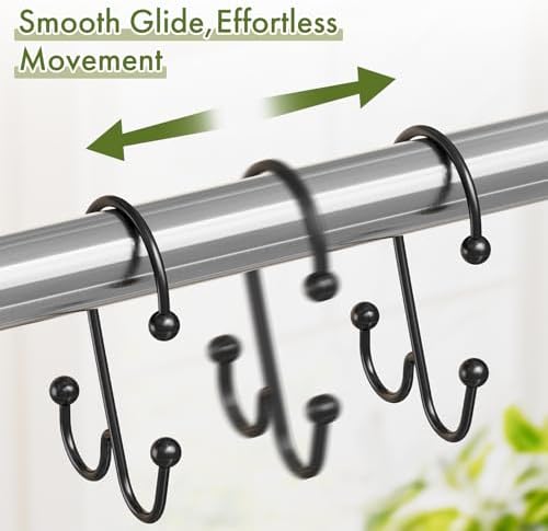 Bathway Shower Curtain Hooks Rings Black, Double Shower Hooks - Image 2