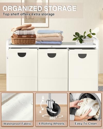 Laundry Hamper 3 Section, Laundry Basket - Image 3