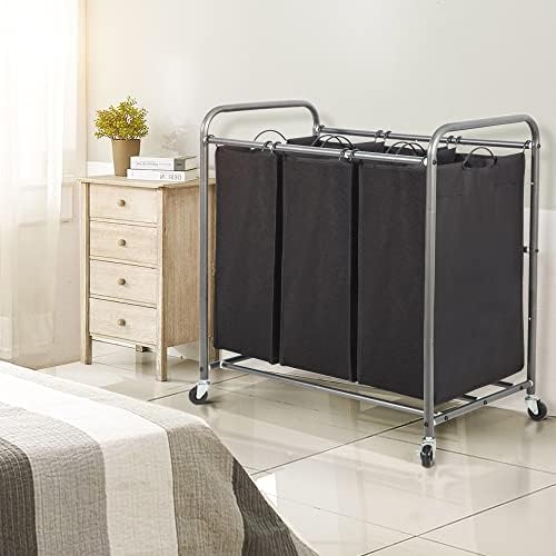 STO STO Laundry Sorter 3 Section, 3 Bag Clothes Hamper, Rolling Laundry Cart - Image 2