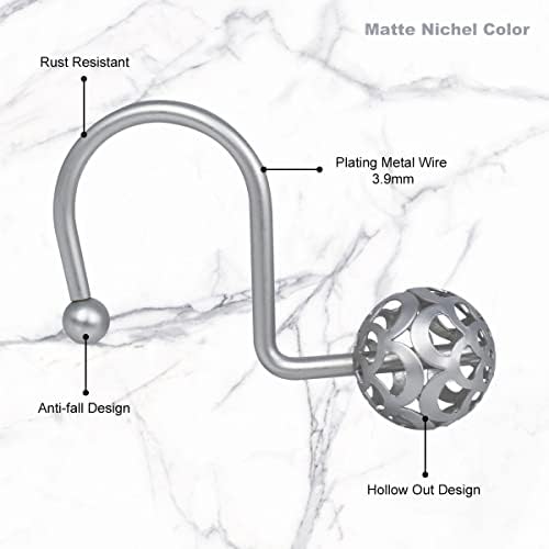 Gracelife 12Pcs Hollow Ball Shower Curtain Hooks Luxury Quality Rustproof - Image 5