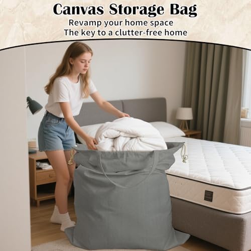 Canvas Laundry Bag 40"W x35"H, Extra Large Heavy Duty Storage Bag, XXL Grey - Image 5