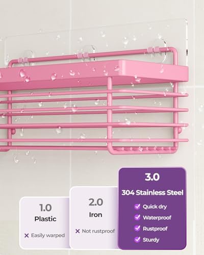 Shower Caddy Adhesive 3 Pack Stainless Steel Storage Organizers-Pink - Image 2