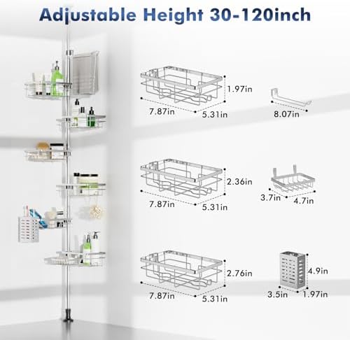 Shower Caddy Corner Tension Pole, Stainless Steel Shelves Bathroom Organizer - Image 7
