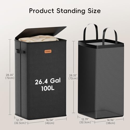 100L Laundry Hamper with Lid, Large Clothes Hampers with Removable Bag - Image 6