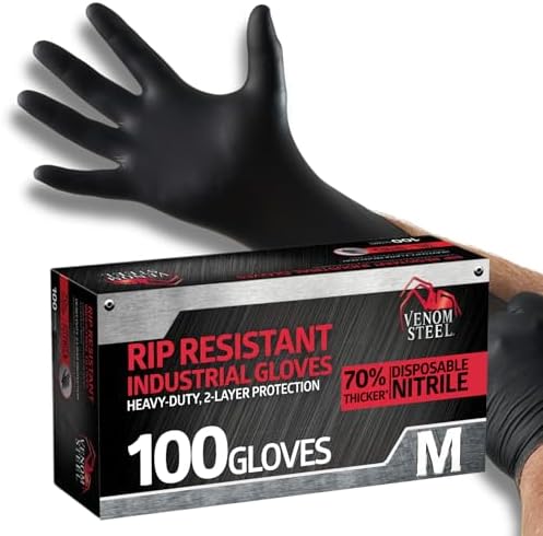 Venom Steel Industrial Nitrile Gloves, Chemical Resistant Disposable Black by VenomSteel