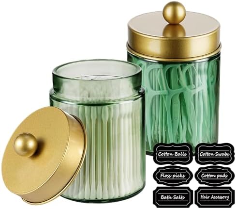 Amolliar Glass Apothecary Jar Qtip Holder w/Metal Lids by Amolliar