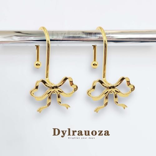 Gold Bow Shower Curtain Hooks, 12 Pack Coquette Bathroom Decor, Decorative - Image 5