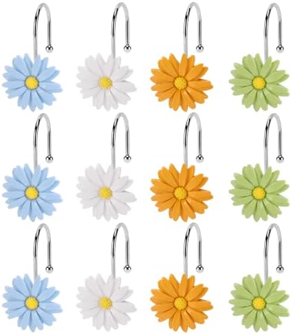 Flower Shower Curtain Hooks, 12 Pack Rustproof Stainless Steel Decorative by GNUEYART