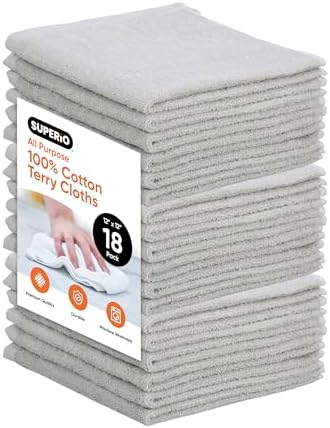 Superio Cotton Terry Washcloths Grey Towels 100% Cotton Cleaning Cloth Rags by Superio