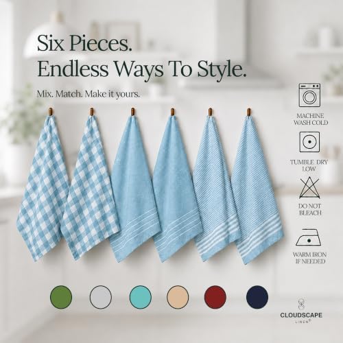 Cloud Scape Linen Premium Kitchen Towels Set of 6, Quick Dry - Image 3