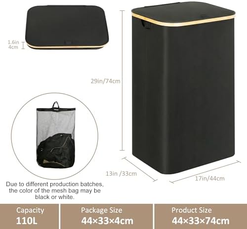 IEGrow Laundry Hamper with Lid, 110L Laundry Basket with Mesh Bags - Image 2