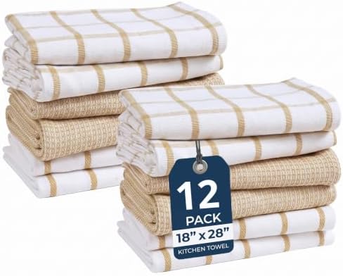 LANE LINEN Kitchen Towels & Dishcloths Set of 12-100% Cotton, Quick-Drying 18” by LaneLinen