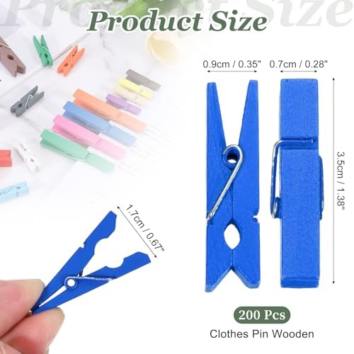 uxcell 200 Pcs Wooden Clothespins, 1.4 Inch Clothes Pins Wooden Colored Small - Image 2