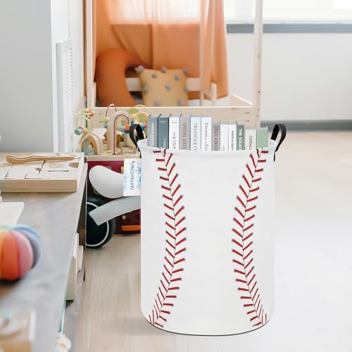 Round Laundry Basket Collapsible Storage Hamper Organizer Red Baseball - Image 6