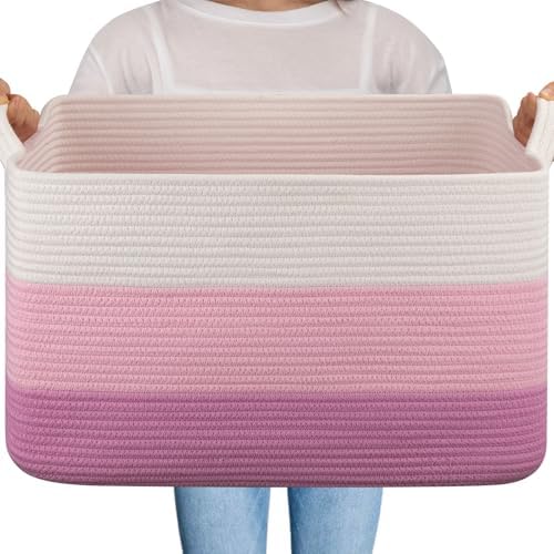 OIAHOMY Large Blanket Basket, 65L Cotton Rope Woven Laundry Basket, Toy Bin by MasterofSpaceOptimization