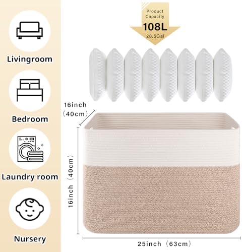 OIAHOMY 108L Extra Large Blanket Basket Dog Toy Basket Brown/White - Image 3