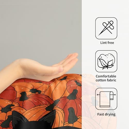 Fall Black Cat Pumpkins Bathroom Towels Set Autumn Leaves Hand Towels - Image 4
