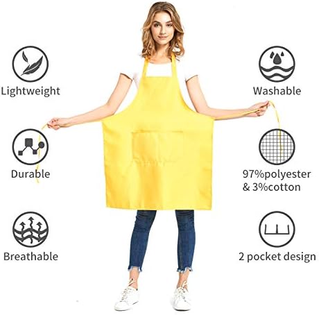 DUSKCOVE 8 Pack Bib Aprons Bulk - Unisex Blue Commercial Apron with 2 Pockets for Kitchen Crafting BBQ Drawing Cooking
