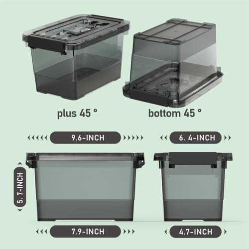 Black Plastic Storage Latch Bins, 8 Pack Clear Plastic Handle Box - Image 2