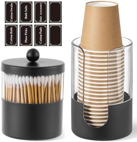 Gaussra Black Apothecary Jar & Black Cup Dispenser, Stainless Steel, 2 Pack - Image 7