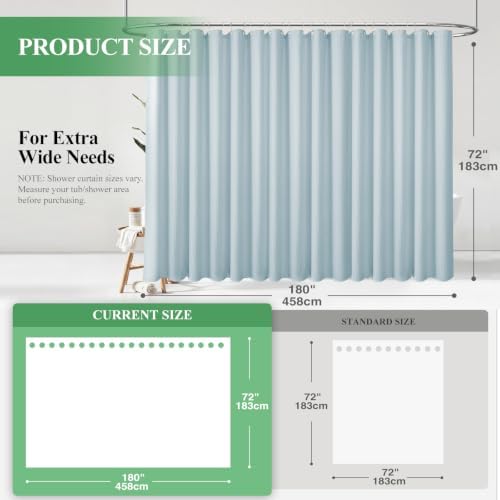 Dynamene Extra Wide Waffle Shower Curtain 256 GSM Fabric 180x72 Fog Blue - Image 2