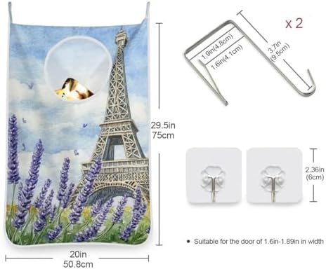 Hanging Laundry Hamper with Stainless Steel Hooks, Oxford Fabric Printing Door - Image 3